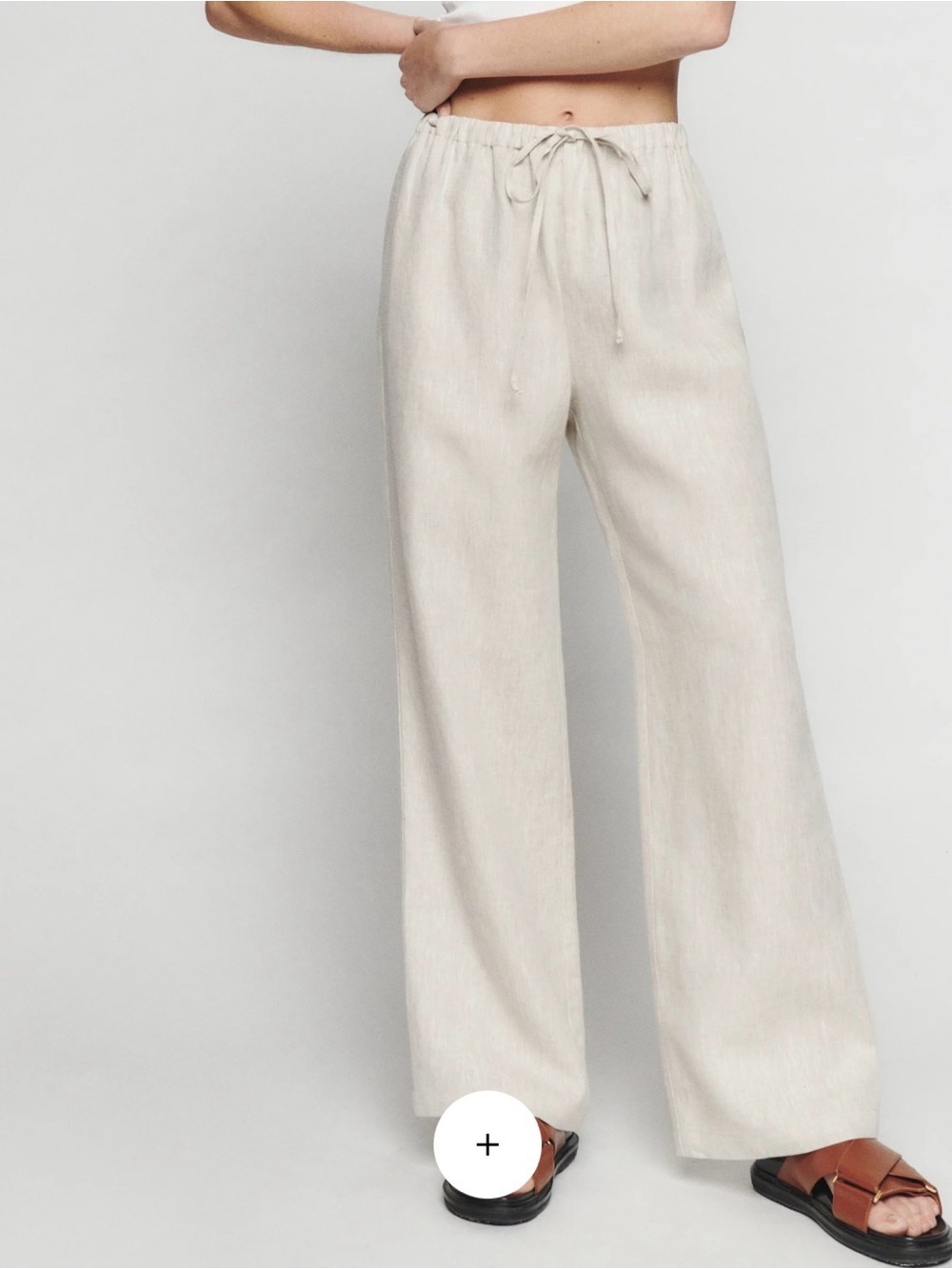 Wide Leg Linen Drawstring Pants — Natural